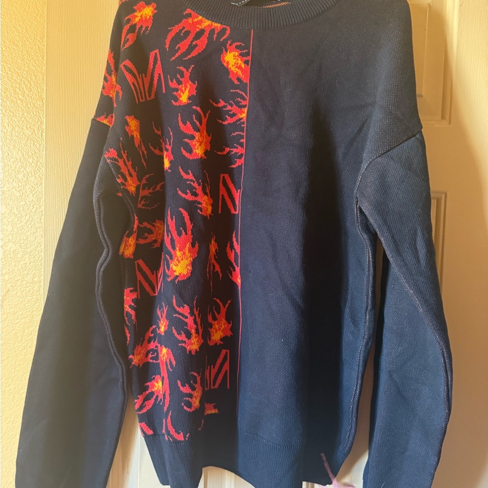 Men's Black and Red Patterned Sweater - Marcell Von Berlin - Flame Design